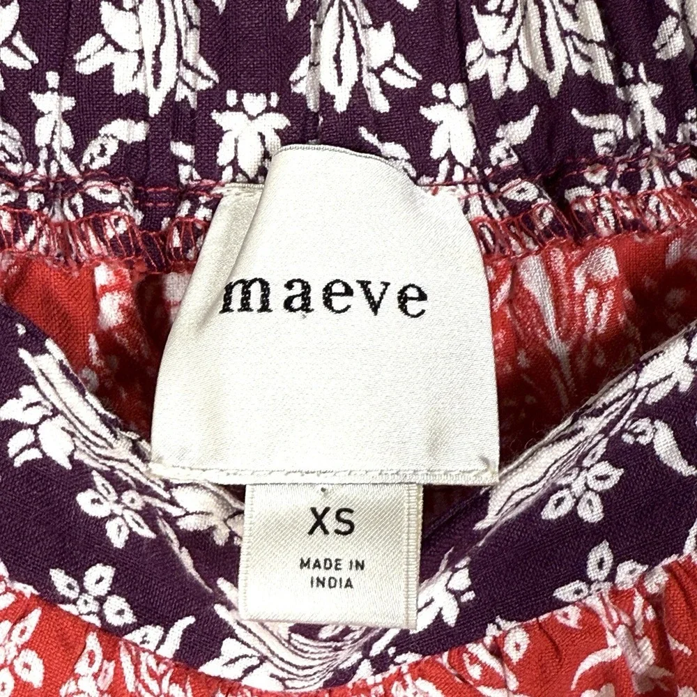 Maeve Dress‎ Womens XS Patchwork Square Neck Tape Detail Midi Peasant Cottage